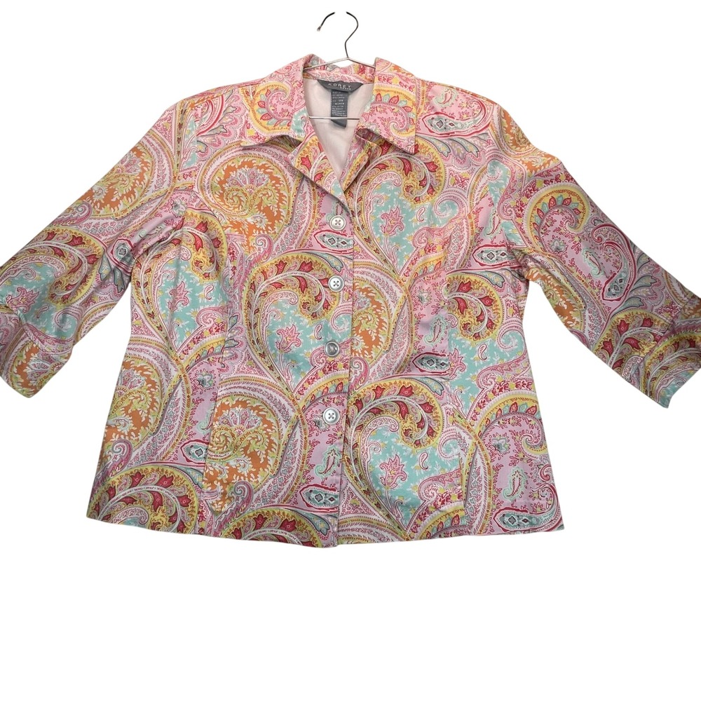 Koret Paisley Blazer Women 18W Pink 3/4‎ Sleeve Jacket Coastal Grandma Church